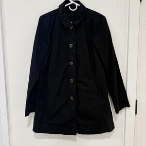 Eileen Fisher Organic Cotton Black Shacket Button-Down Layering Piece Medium